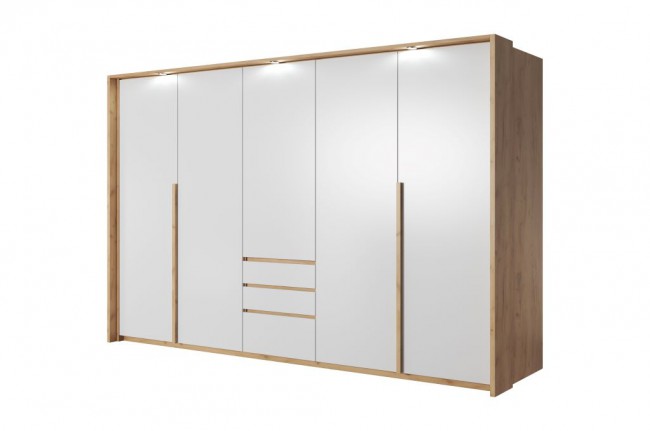 Szafa sypialnia Xelo 225cm z listwą ozdobną i LED Dąb Craft Złoty + Biały