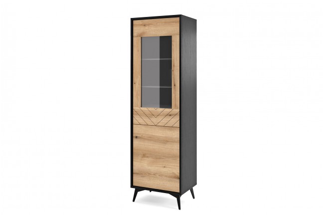 Witryna wysoka salon Diamond 54 cm Dąb Evoke+Czarny