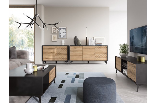 Diamond 2 - zestaw mebli do salonu Dąb Evoke+Czarny