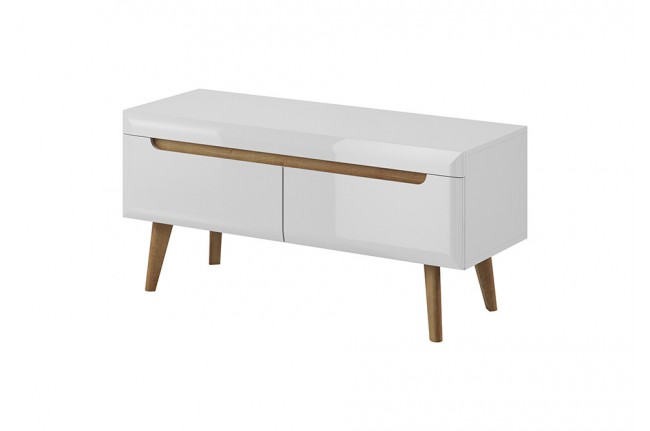 Stolik rtv Nordi 107 cm Biały Połysk + Dąb Riviera