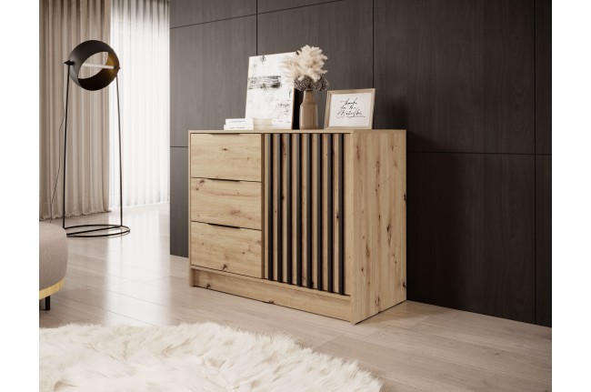 Komoda Nelly 1D3S 105 cm Dąb Artisan + Czarne Lamele