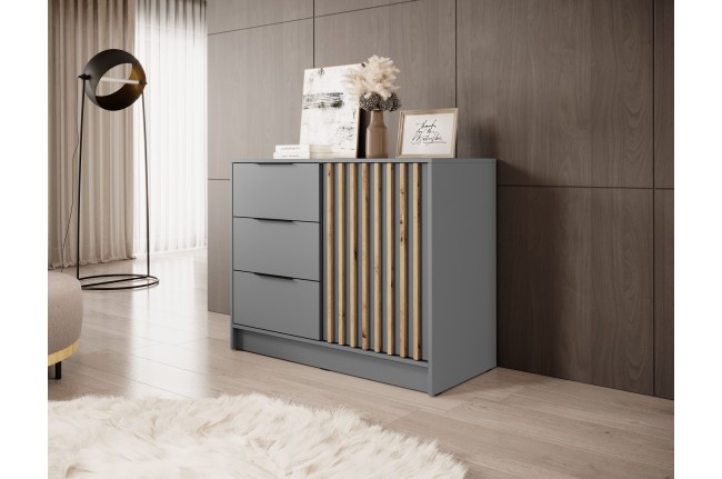 Komoda Nelly 1D3S 105 cm Szara + Lamele Dąb Artisan