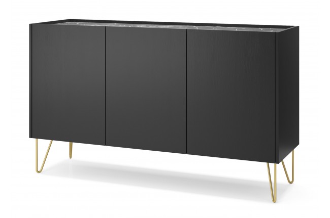 Komoda niska salon Harmony 144cm Czarny Grafit + Marmur Black