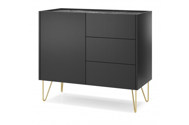 Komoda niska salon Harmony 97cm Czarny Grafit + Marmur Black