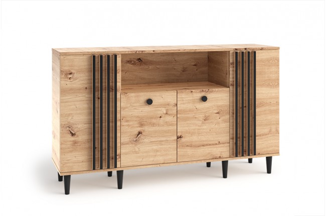 Komoda Linex 160cm Dąb Artisan +Czarne dodatki