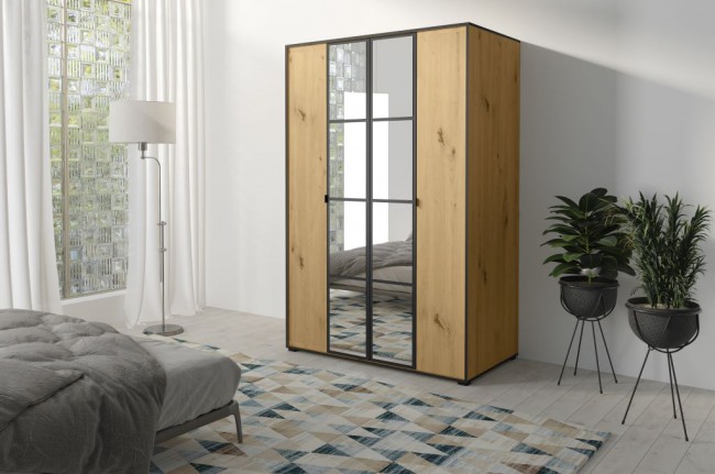 Szafa Oslo I - 120cm Dąb Artisan + Czarne dodatki.