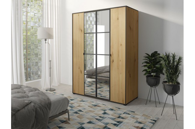 Szafa Oslo I - 150cm Dąb Artisan + Czarne dodatki.