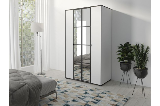 Szafa Oslo I - 120cm Biała + Czarne dodatki.