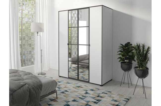 Szafa Oslo I - 150cm Biała + Czarne dodatki.