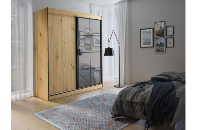 Szafa Oslo II - 180cm Dąb Artisan + Czarne dodatki.