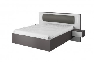 Łóżko sypialnia Sega 160cm ze stolikami nocnymi i oświetleniem Biały Mat + Grafit